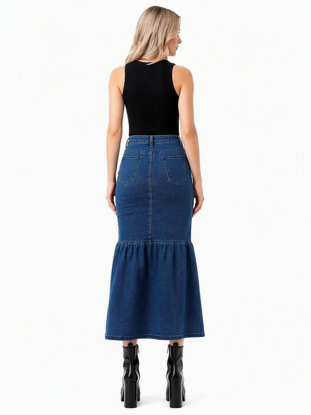 Button-Front Denim Maxi Skirt DYQ-348