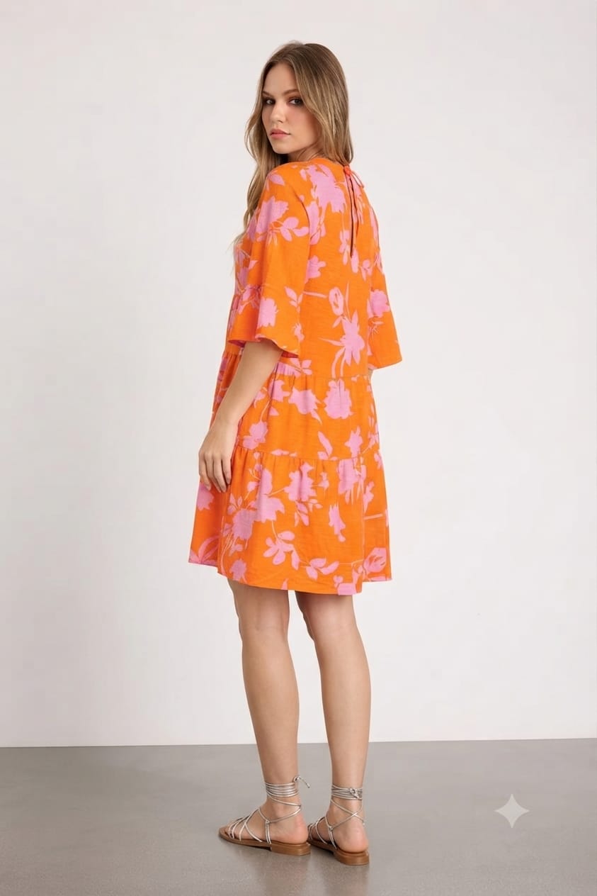 Summer Floral Tie-Neck Tiered Dress