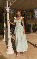 Sweetheart Floral Tie-Strap Maxi Dress