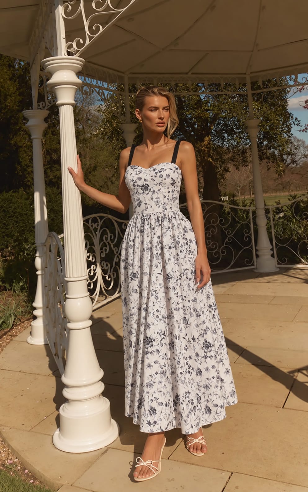 Sweetheart Floral Tie-Strap Maxi Dress