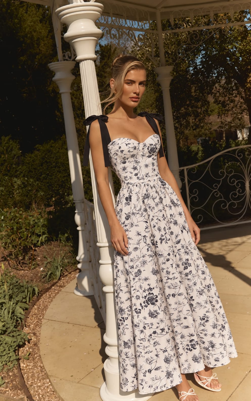 Sweetheart Floral Tie-Strap Maxi Dress
