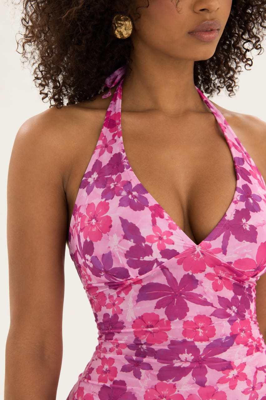 Tropical Floral Halter Mini Beach Dress