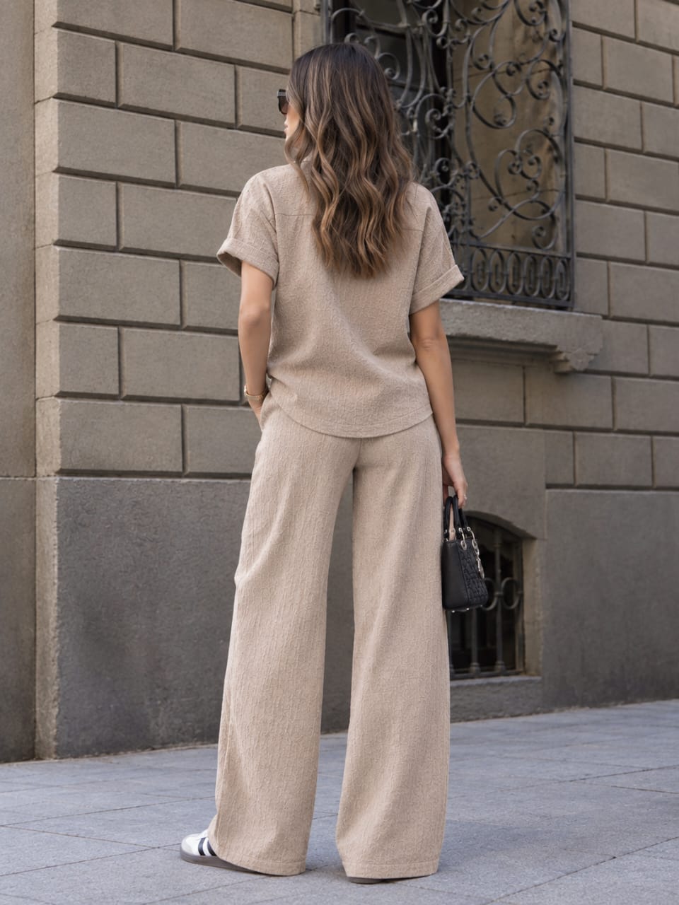 Plisse Collared Shirt and Trouser Set