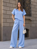 Plisse Collared Shirt and Trouser Set