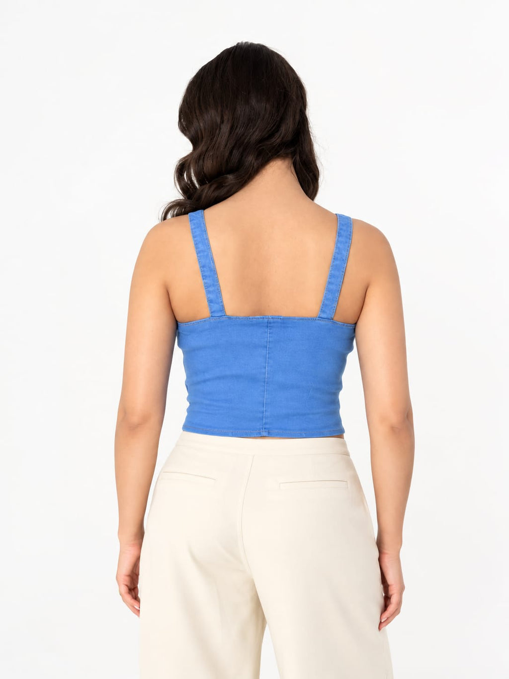 Button-Front Denim Bustier Top (img)