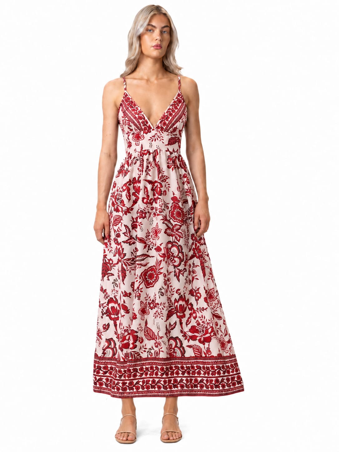 Vintage Floral Border Maxi Dress