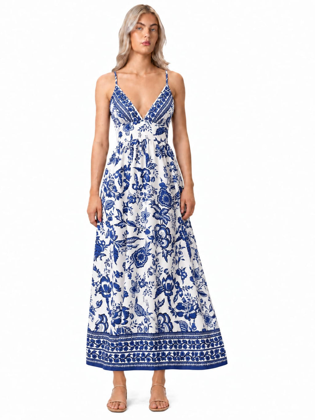 Vintage Floral Border Maxi Dress
