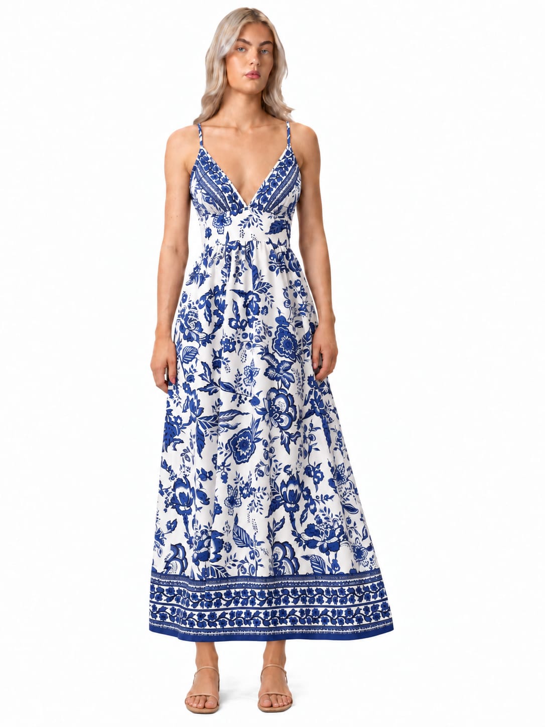 Vintage Floral Border Maxi Dress