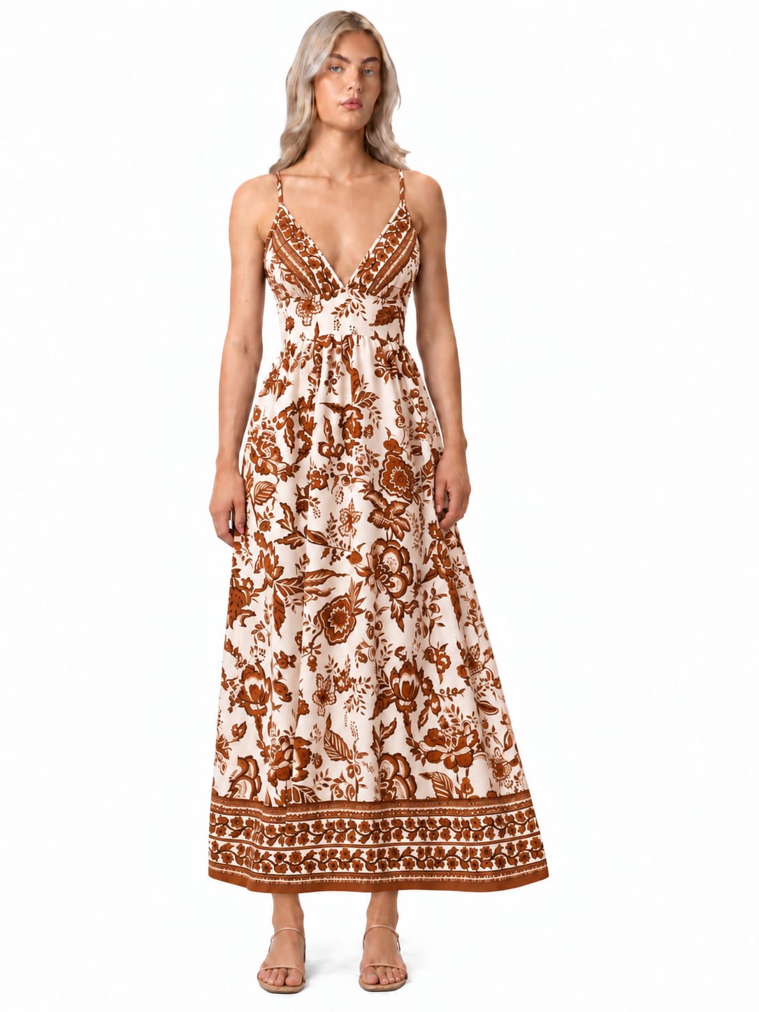 Vintage Floral Border Maxi Dress