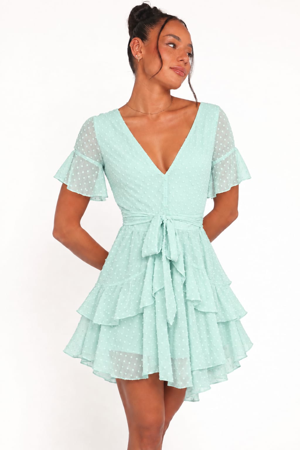 Cloudlight Swiss-Dot Belted Dress