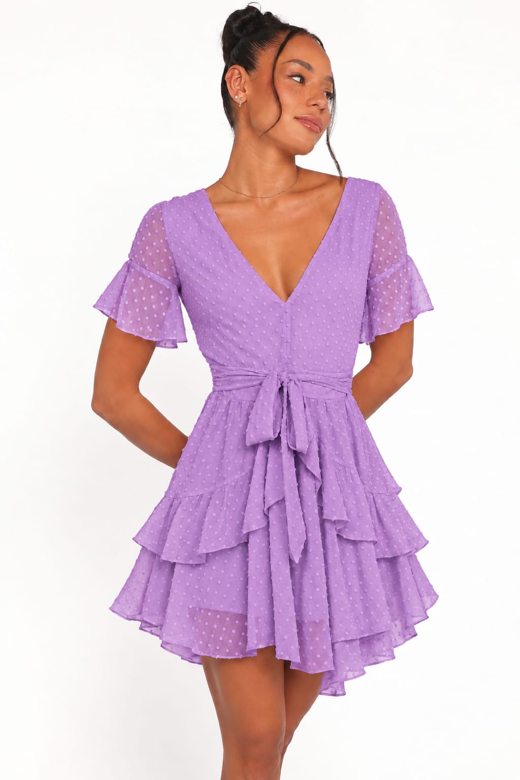 Cloudlight Swiss-Dot Belted Dress