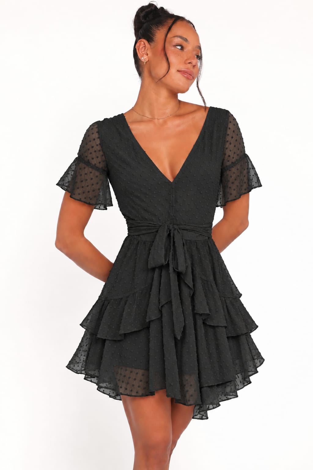 Cloudlight Swiss-Dot Belted Dress