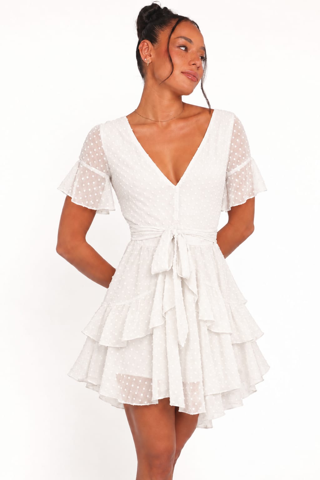 Cloudlight Swiss-Dot Belted Dress