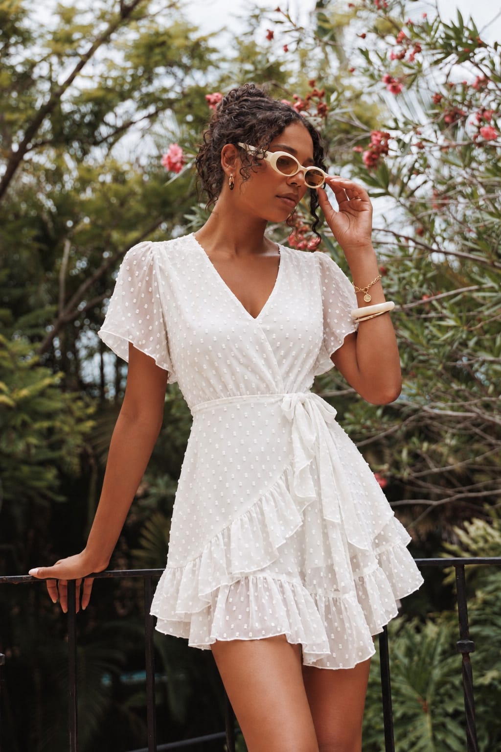 Cloudlight Swiss-Dot Belted Dress