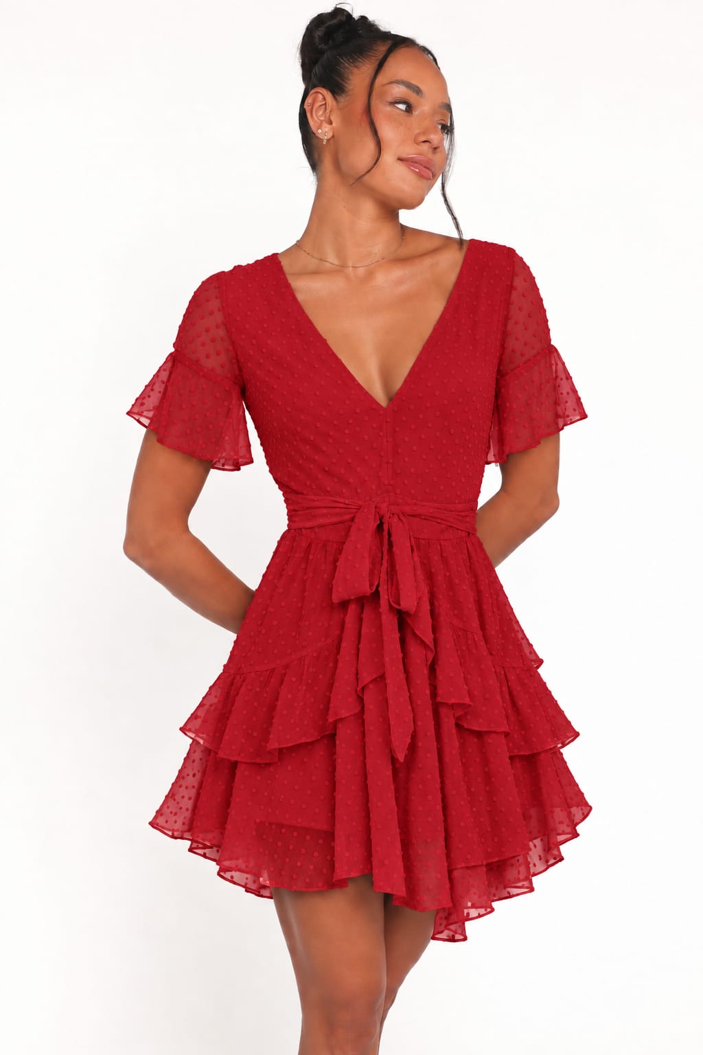 Cloudlight Swiss-Dot Belted Dress