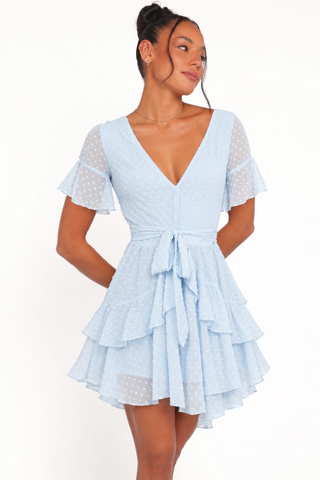 Cloudlight Swiss-Dot Belted Dress