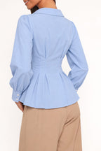Contour Button-Front Peplum Blouse