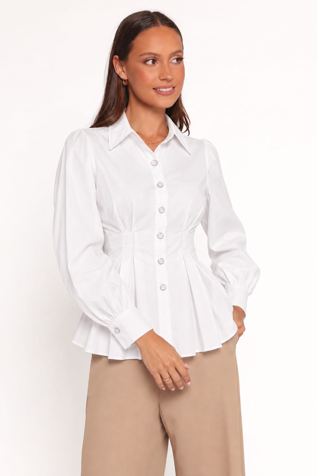 Contour Button-Front Peplum Blouse