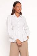 Contour Button-Front Peplum Blouse