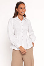 Contour Button-Front Peplum Blouse