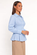 Contour Button-Front Peplum Blouse