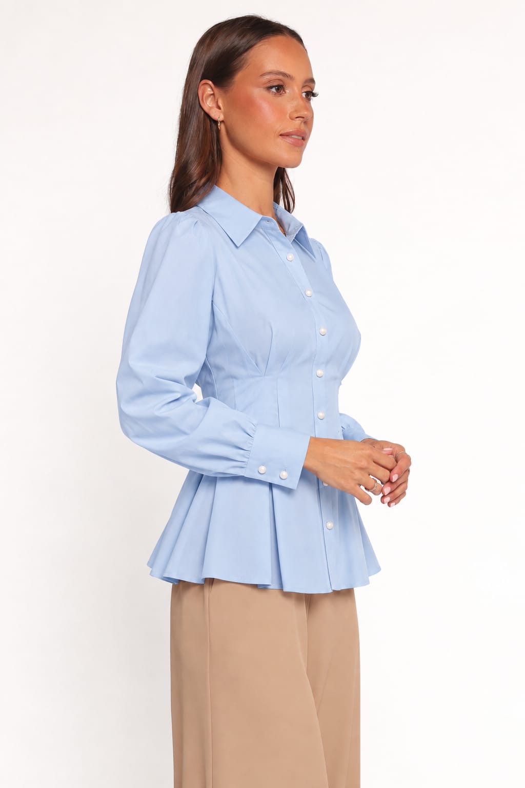 Contour Button-Front Peplum Blouse