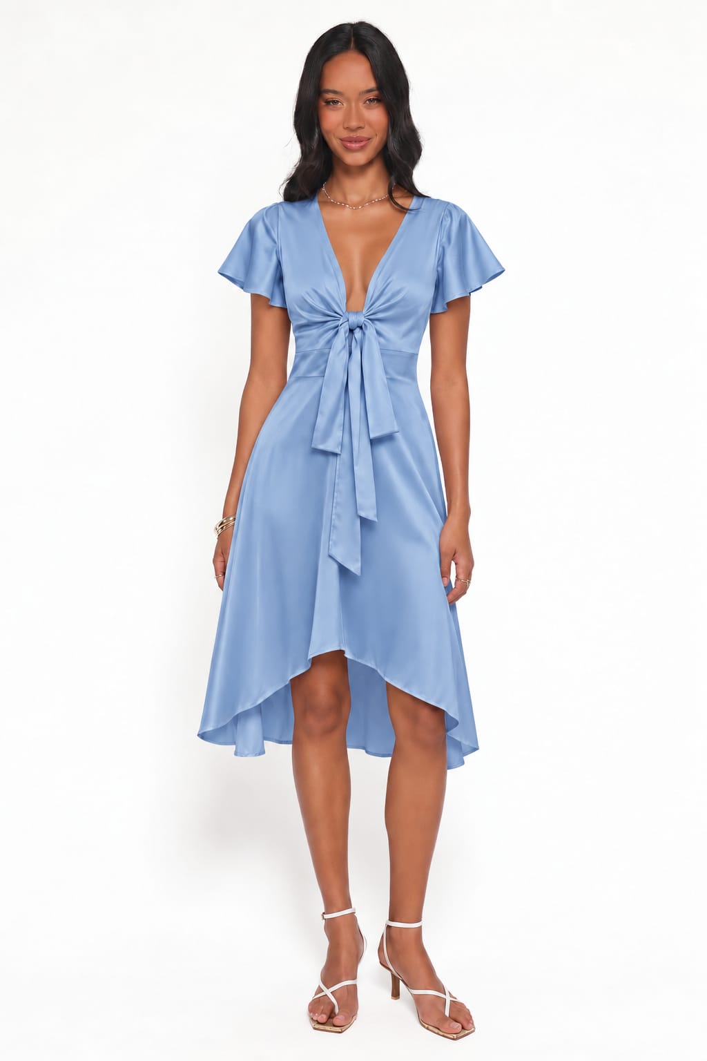 Tie-Front High-Low Midi Dress