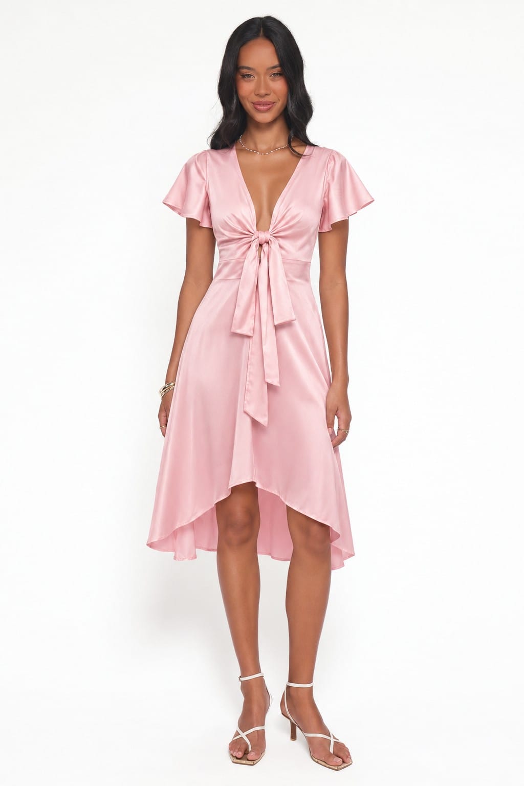 Tie-Front High-Low Midi Dress