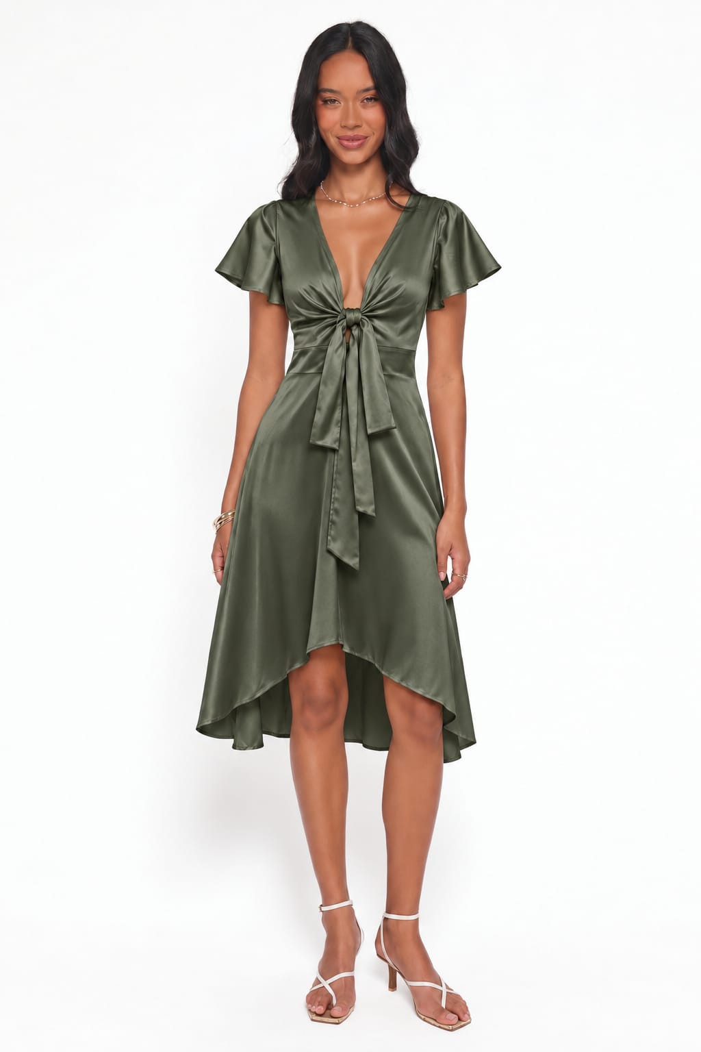 Tie-Front High-Low Midi Dress