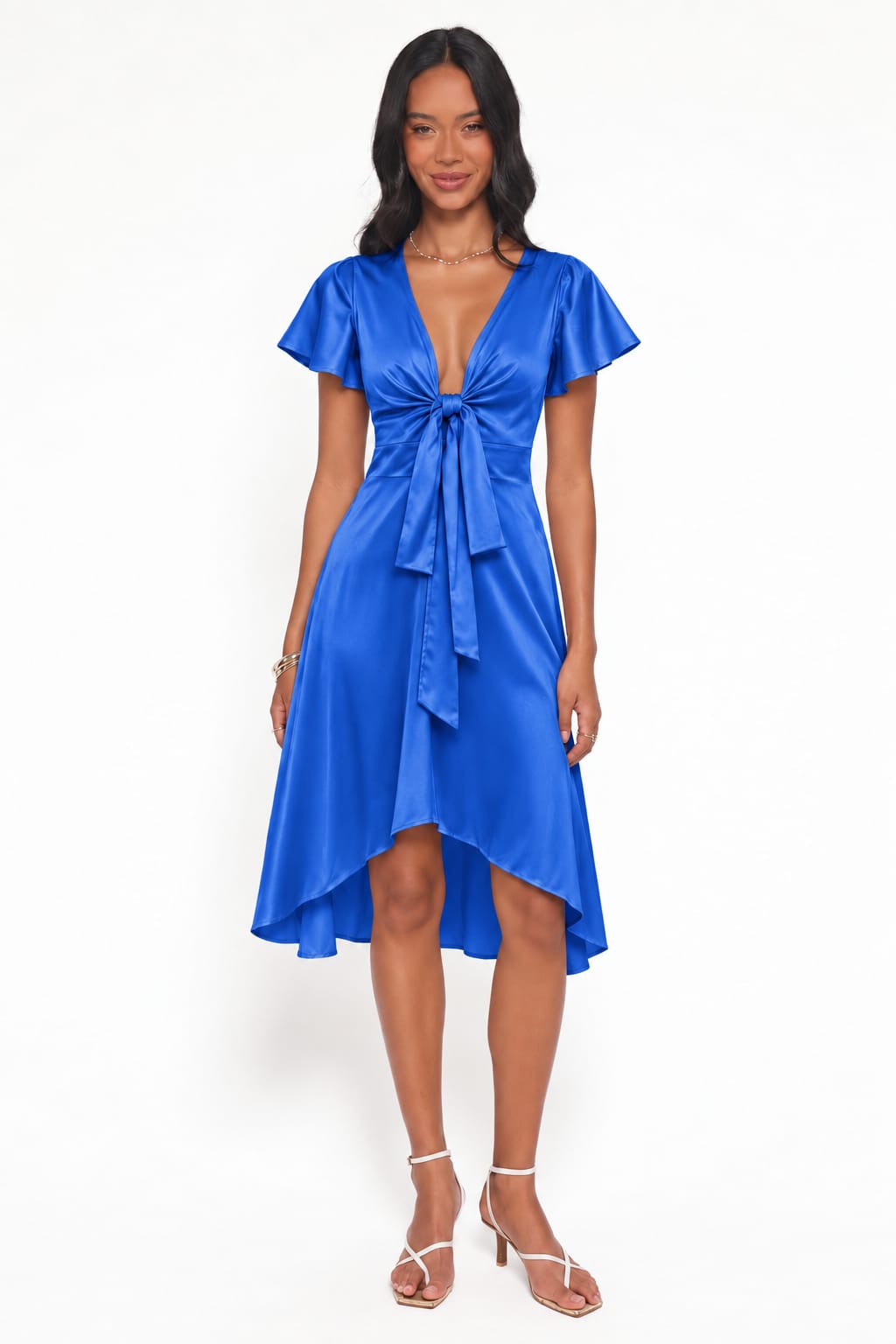 Tie-Front High-Low Midi Dress