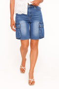 High Waisted Denim Cargo Utility Shorts