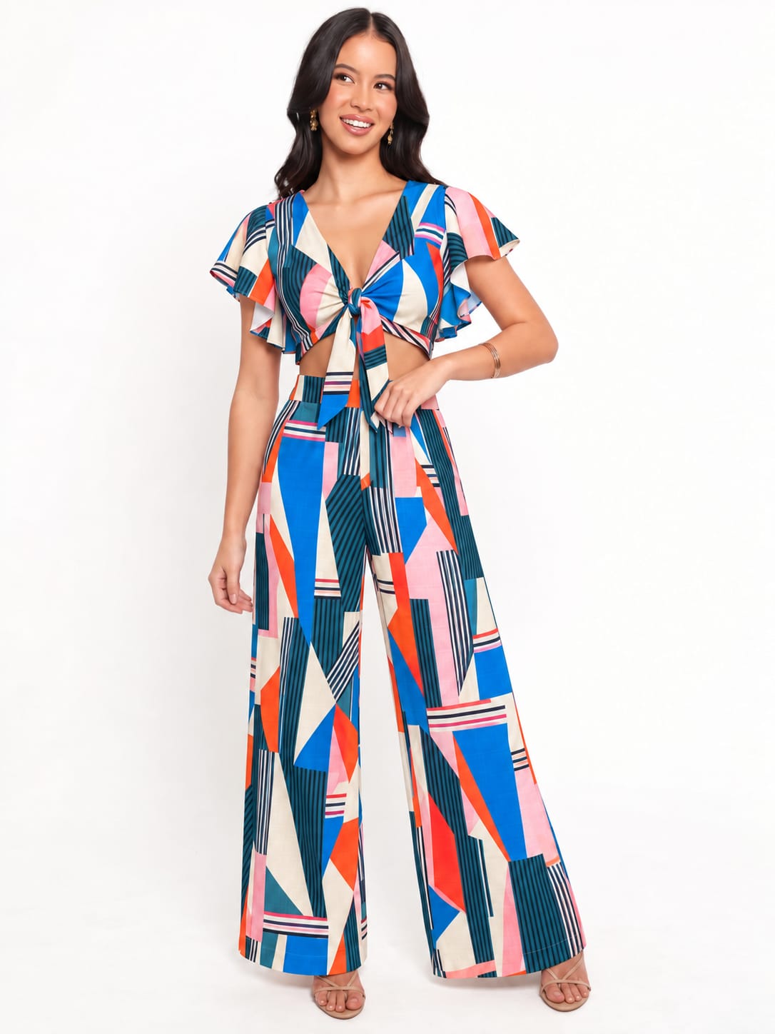 Abstract Wrap  Women's Top and Trouser Set