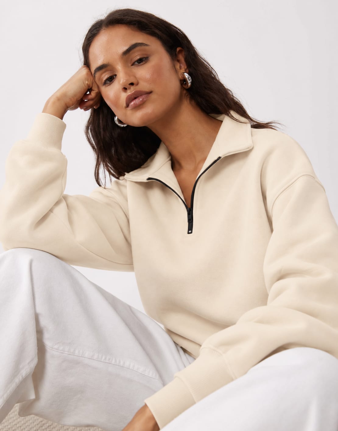 Oversized Half-Zip High-Neck Pullover Jacket