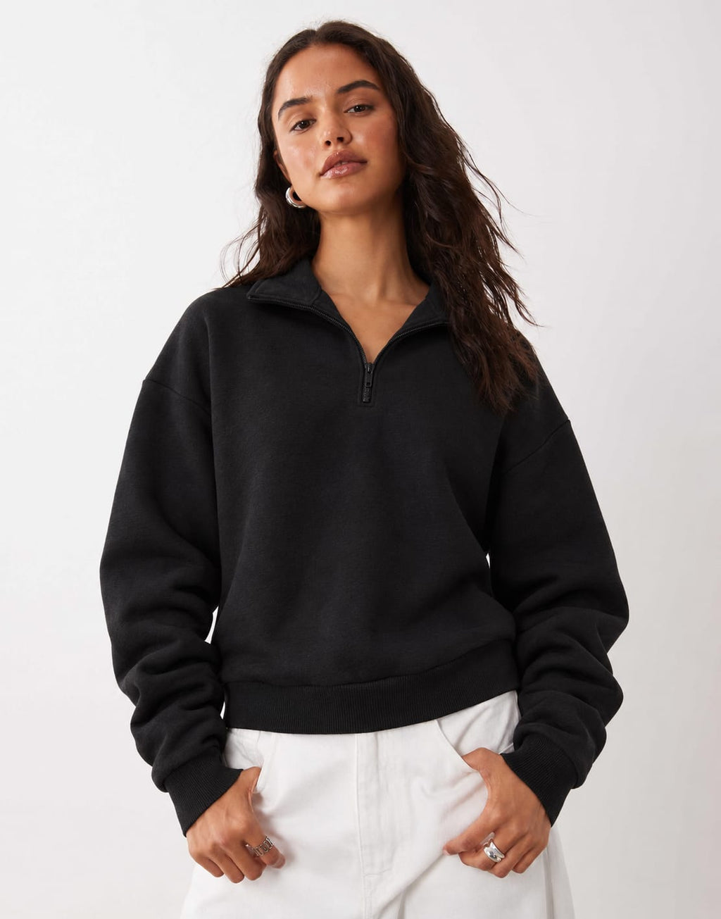 Oversized Half-Zip High-Neck Pullover Jacket