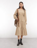 Elegant Tiered Long-Sleeve Midi Dress