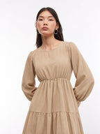 Elegant Tiered Long-Sleeve Midi Dress
