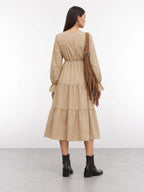 Elegant Tiered Long-Sleeve Midi Dress