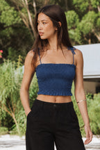 Smocked Ruffle Tie-Strap Crop Top