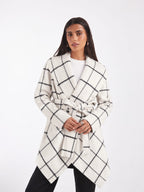 Refined Plaid Waterfall Wrap Coat