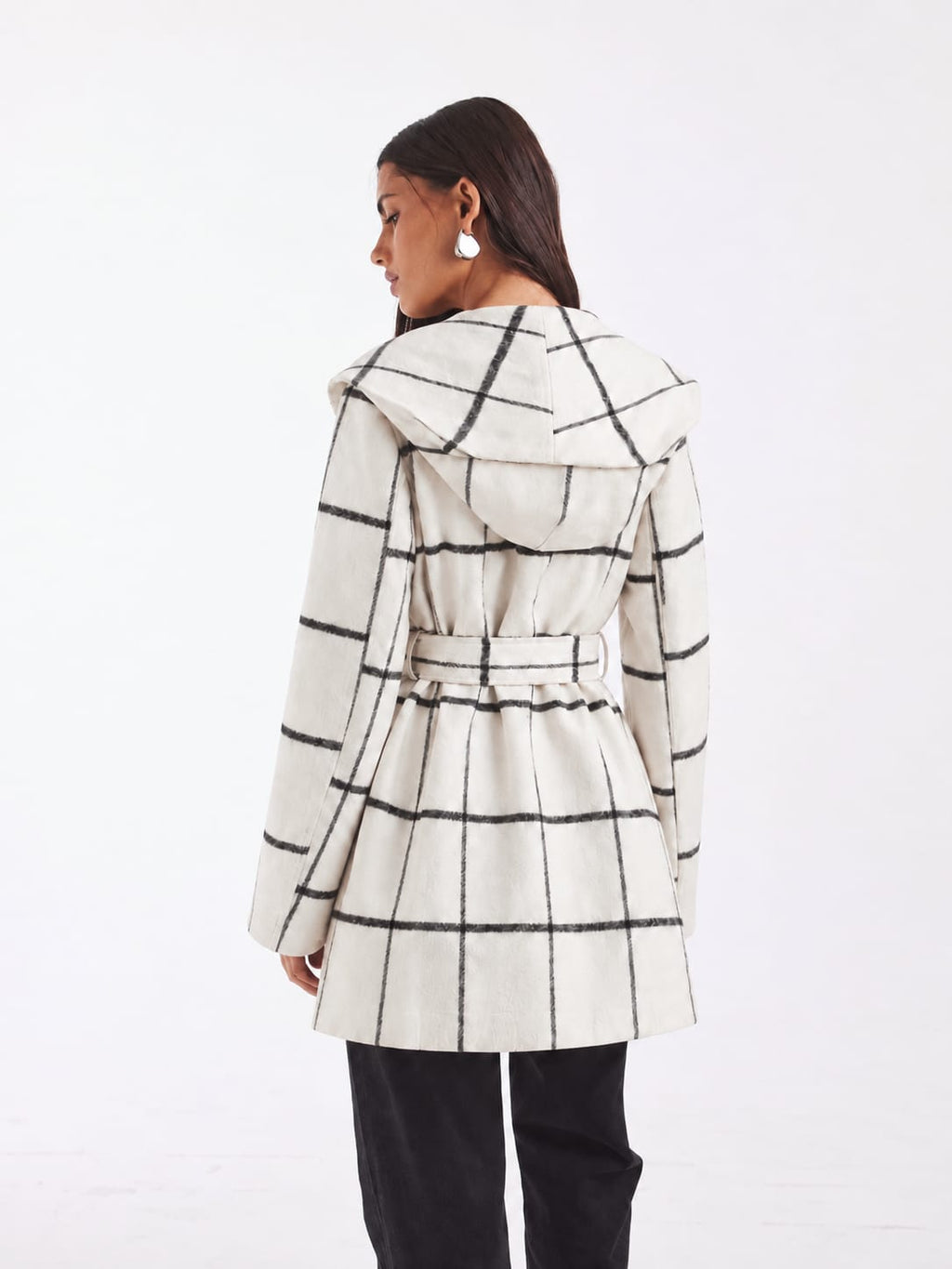 Refined Plaid Waterfall Wrap Coat