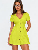 High Waist Gathered Empire Mini Dres