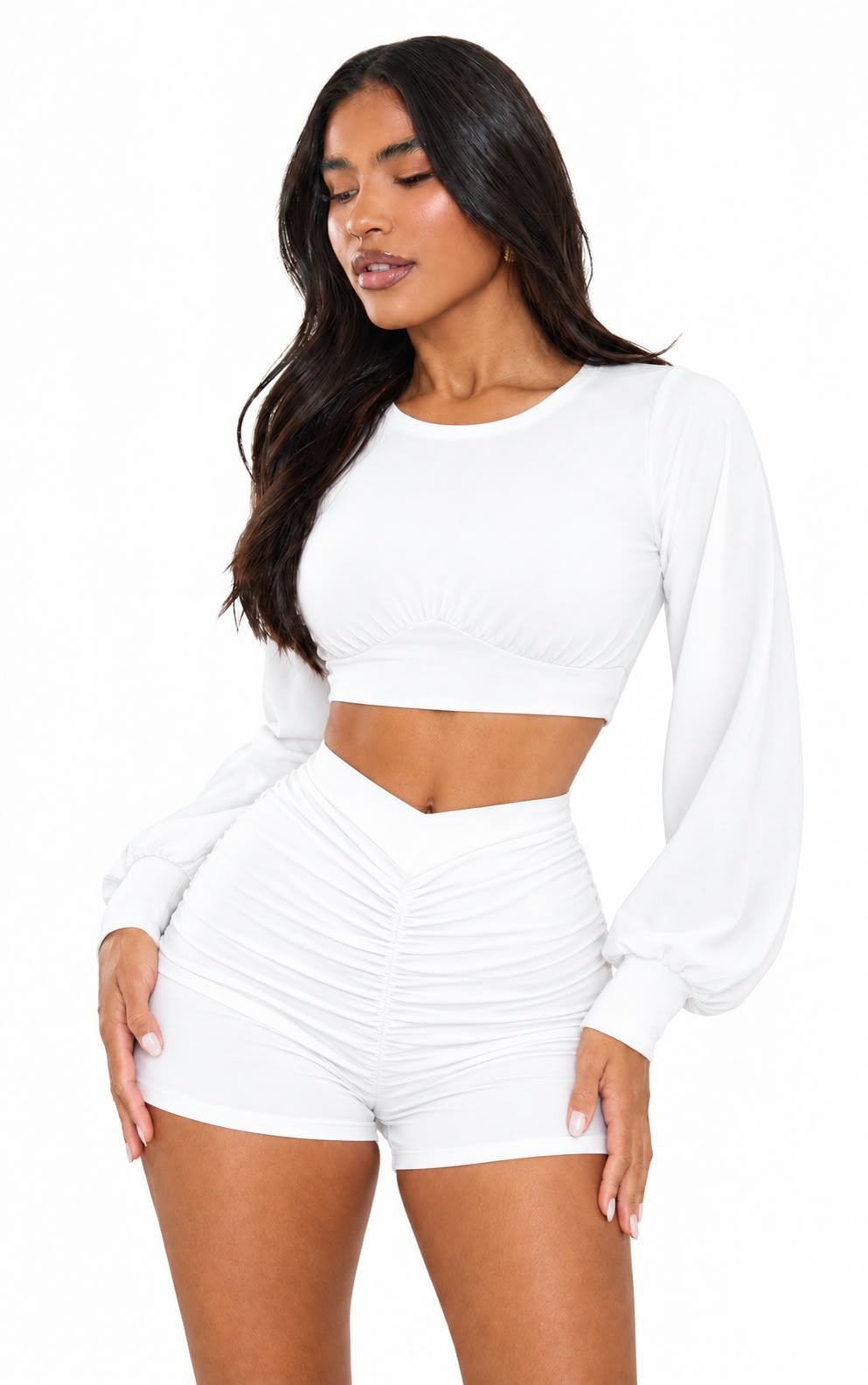 Ruched Shorts and Crop Top Set