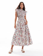 Ditsy Floral Flutter-Sleeve Maxi Dress
