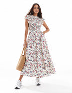 Ditsy Floral Flutter-Sleeve Maxi Dress