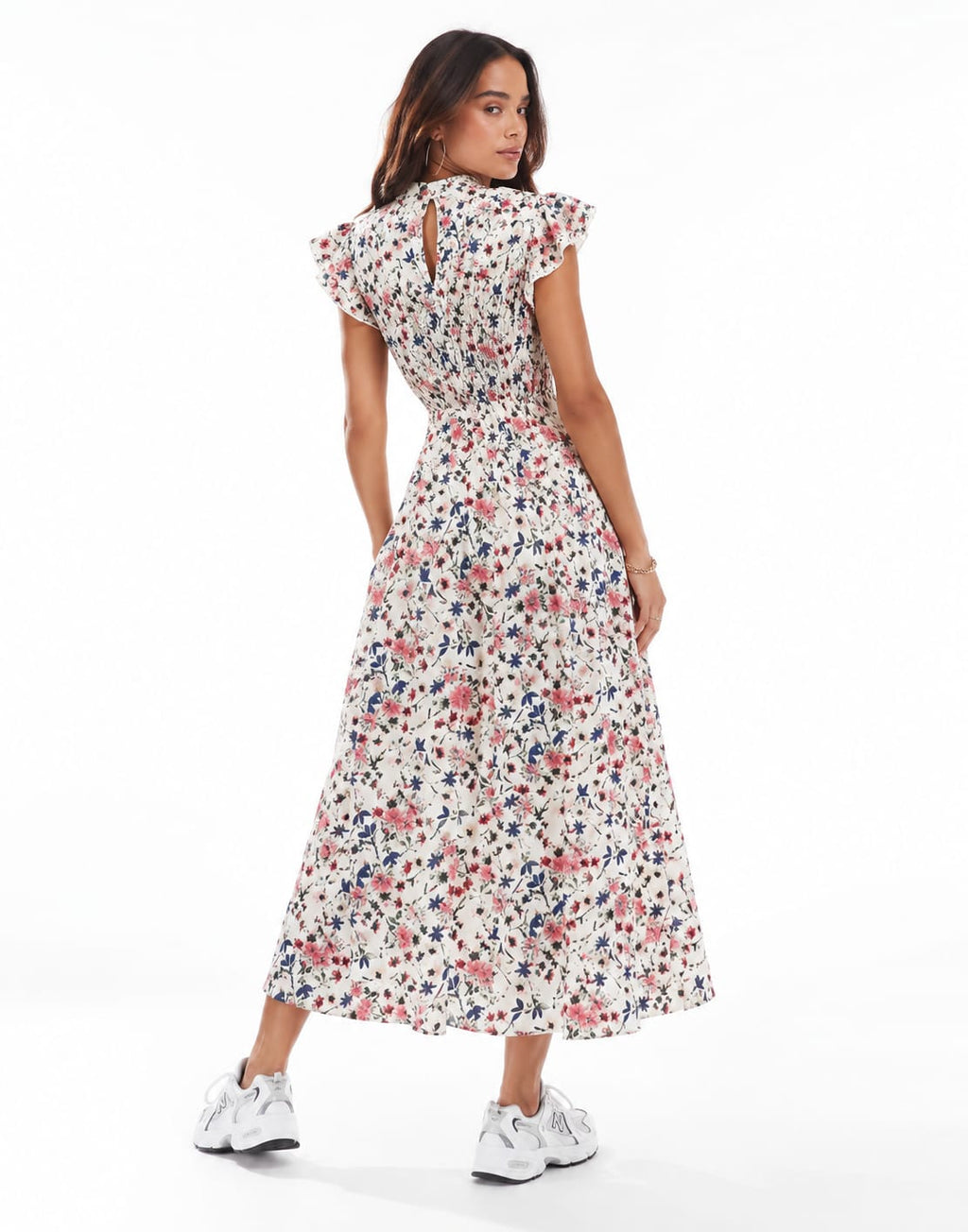 Ditsy Floral Flutter-Sleeve Maxi Dress