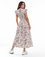 Ditsy Floral Flutter-Sleeve Maxi Dress