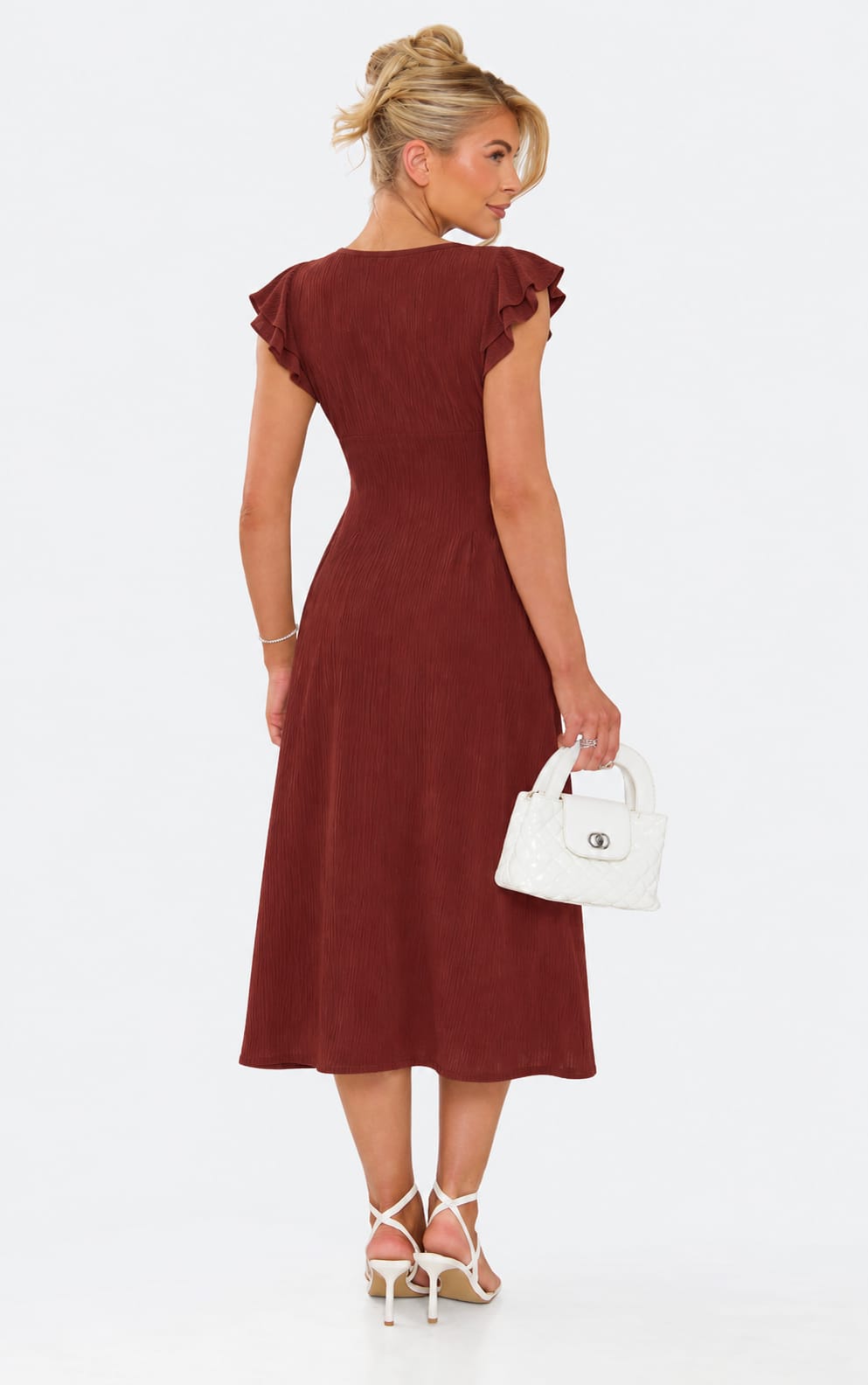 Flutter-Sleeve Button-Front Maxi Dress