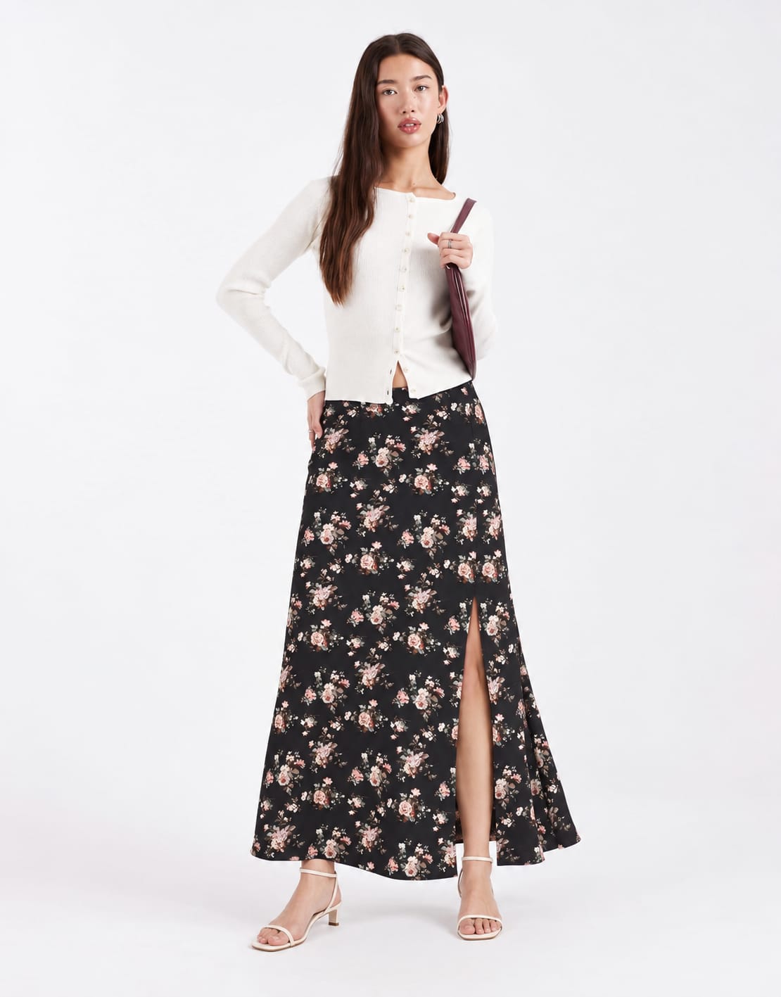 Floral Print Flowing Maxi Skirt