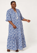 Ikat Print Tassel-Neck Maxi Dress