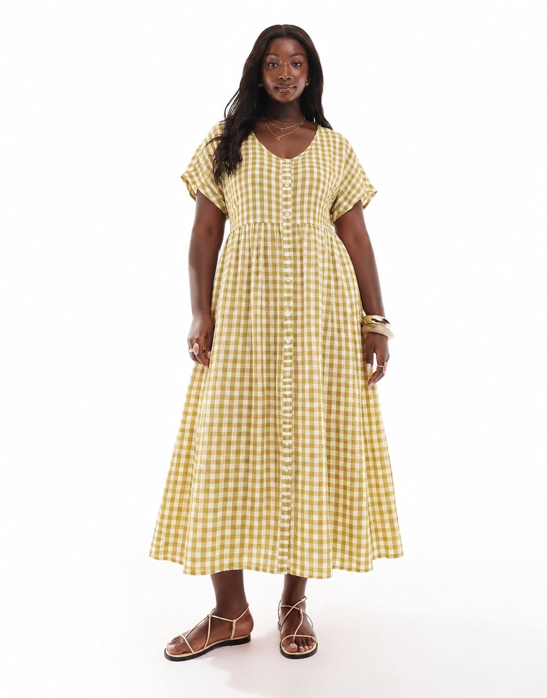 Gingham Button-Front Maxi Dress